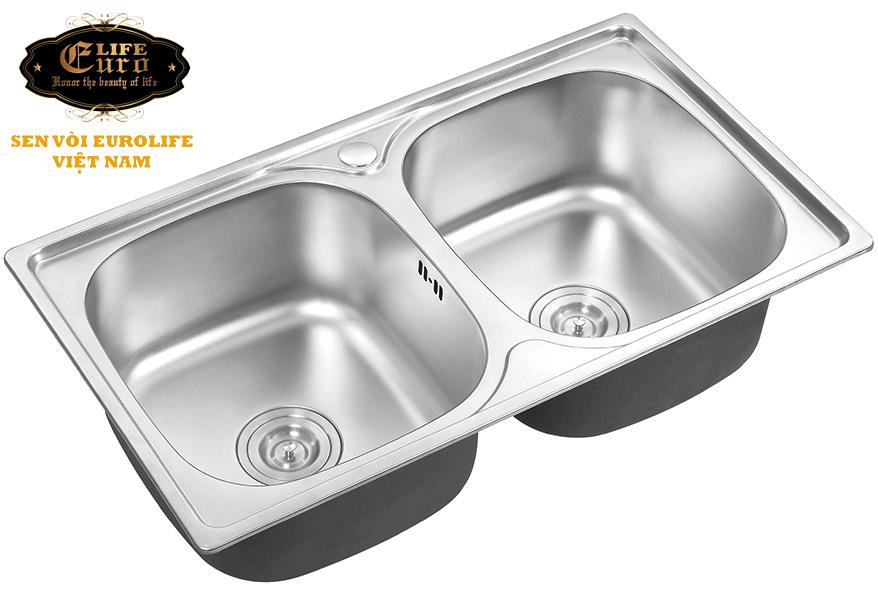 Chậu rửa chén Inox 2 hộc Eurolife EL-C8 (Trắng bạc)