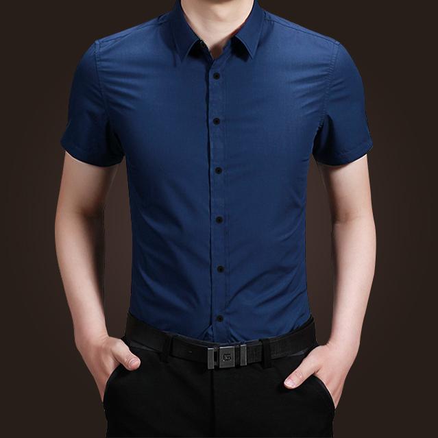 Sơ mi lụa trơn (ngắn xanh đậm) cực chất