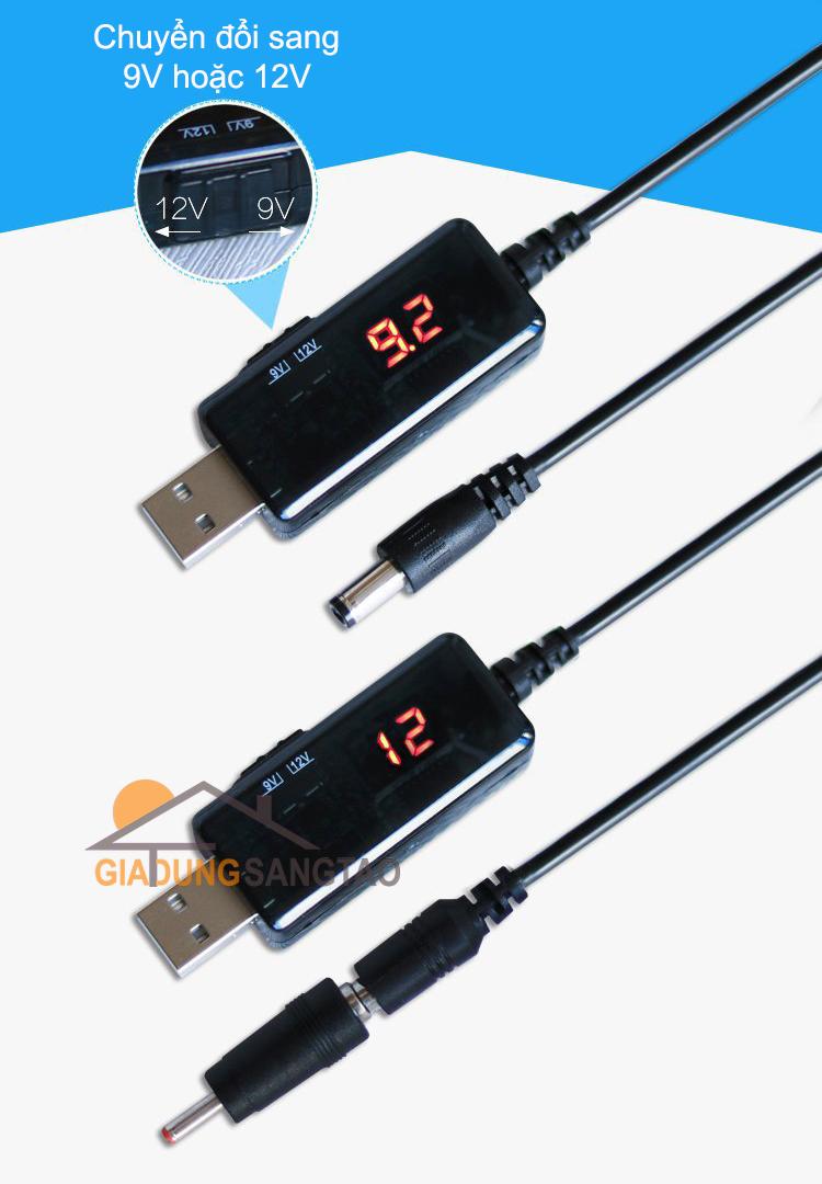Cáp chuyển đổi điện áp từ công USB 5V sang 9V hoặc 12V