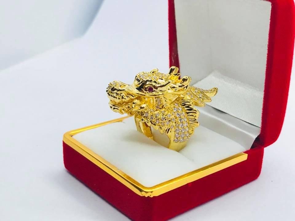 Nhẫn nam đầu rồng đính đá cực chất N012 (vàng)