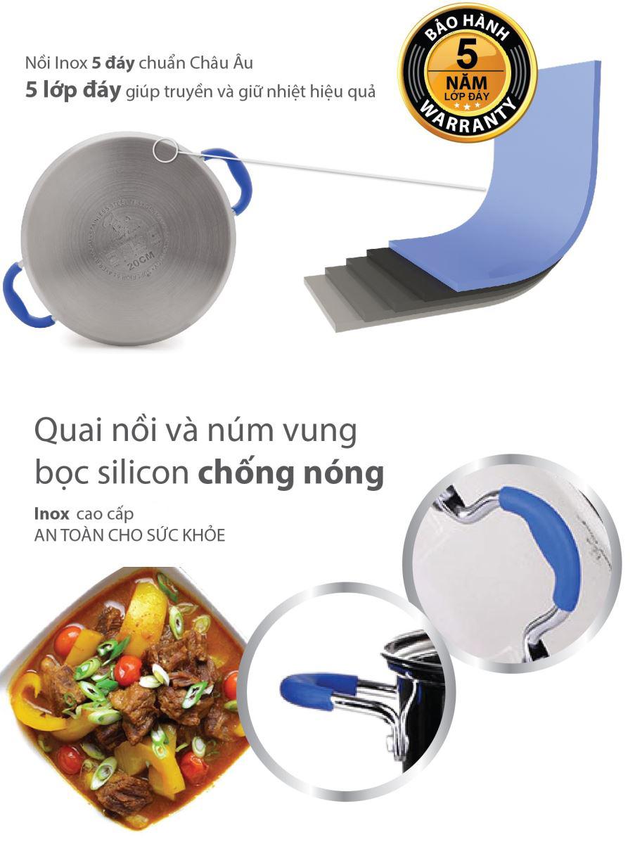 Bộ 3 nồi Inox 5 đáy Elmich Smartcook-SMR3-2355961 Sản Xuất Tại Cộng Hòa Séc