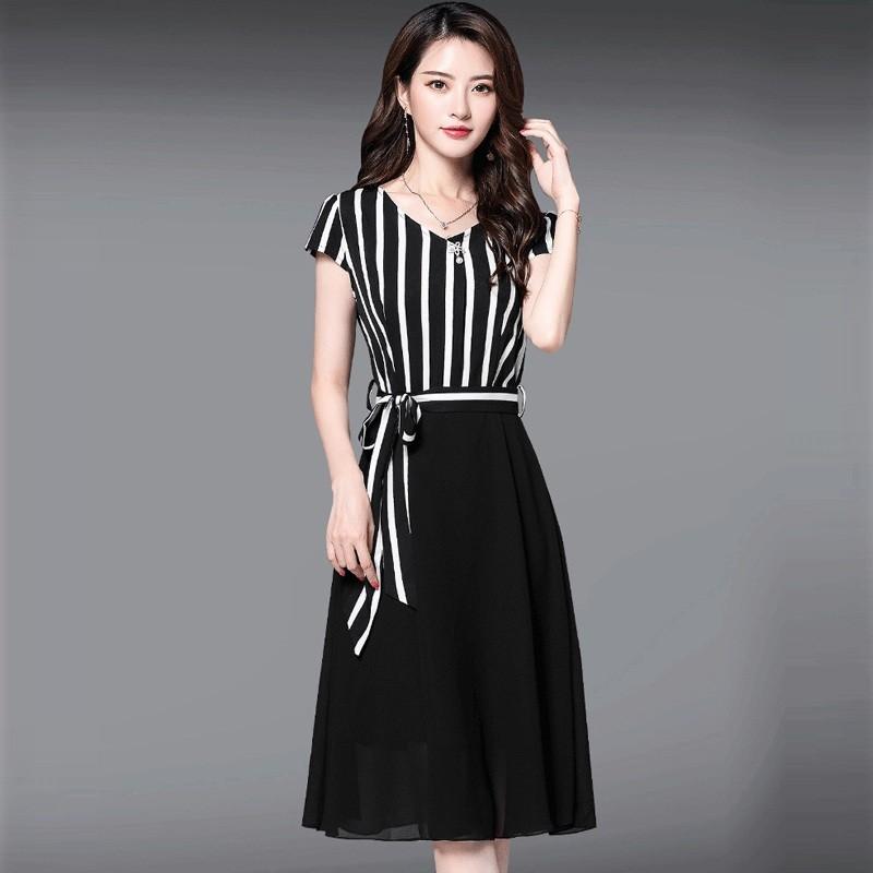 Đầm suông dạo phố phối sọc cao cấp