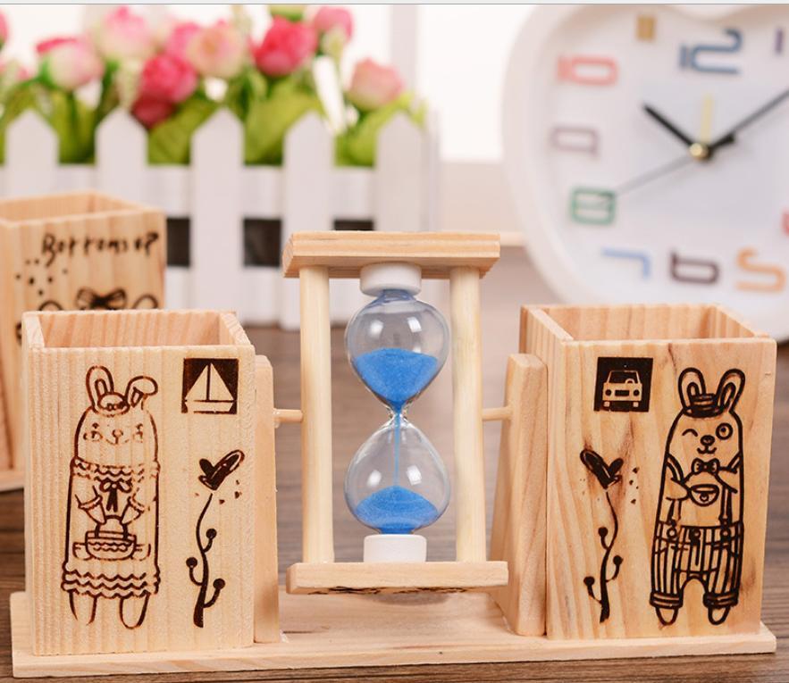 Hộp đựng bút kèm đồng hồ cát 2 ngăn dễ thương