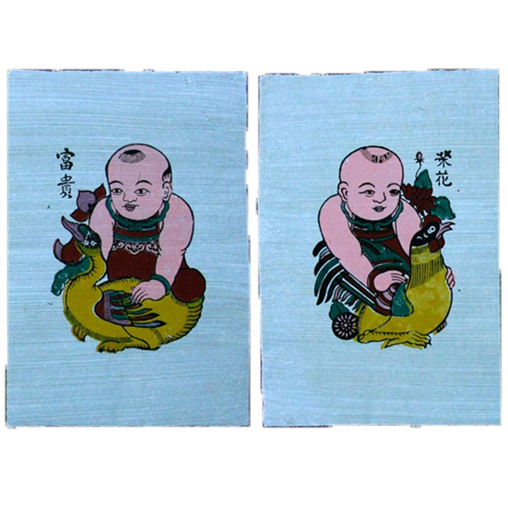 Tranh Đông Hồ chính gốc Bắc Ninh để chơi tết hoặc làm quà biếu ý nghĩa - Tranh đôi Vinh Hoa- Phú Quý (37x52cm)