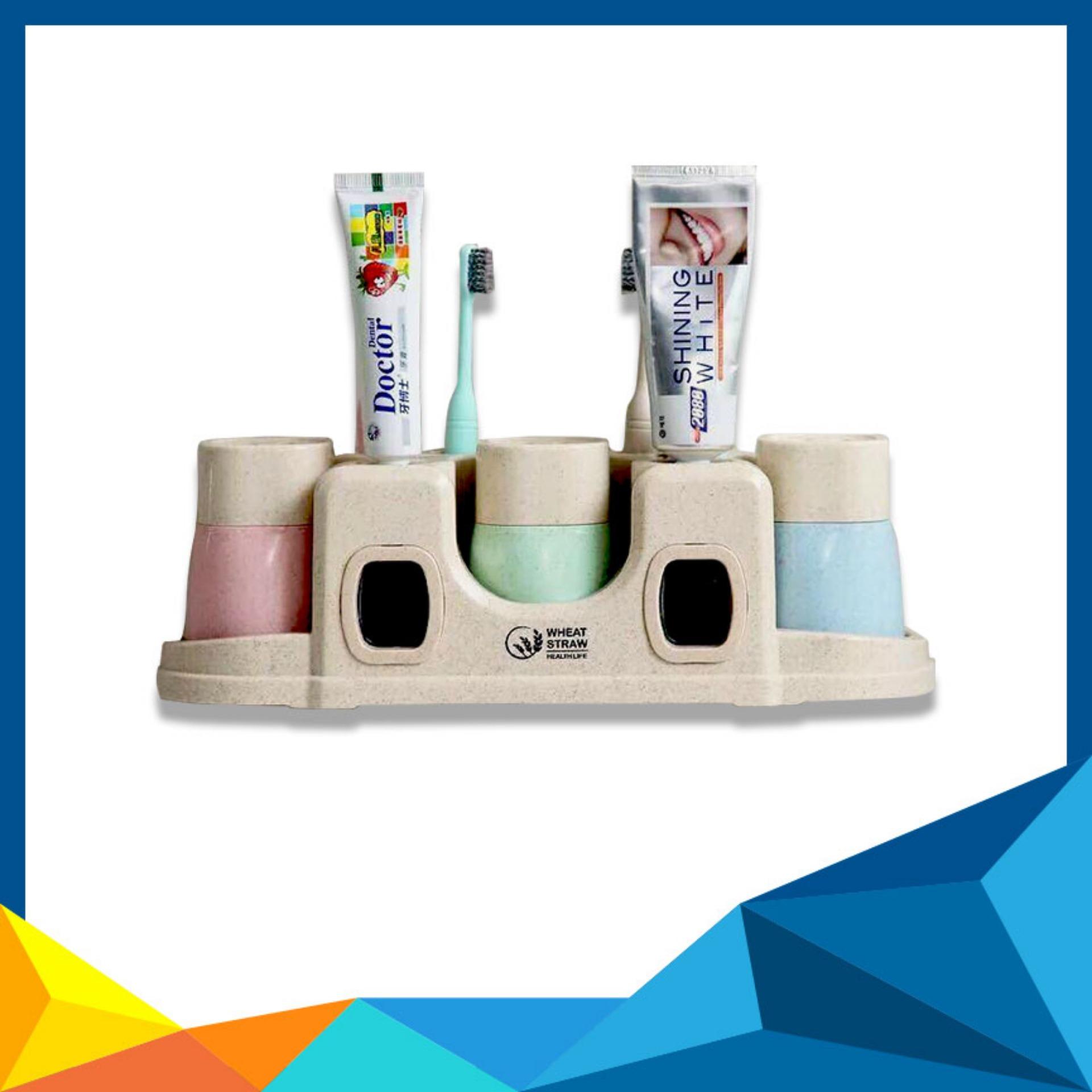Kệ để bàn chải đánh răng tự nhả kem + 3 cốc lúa mạch 9144
