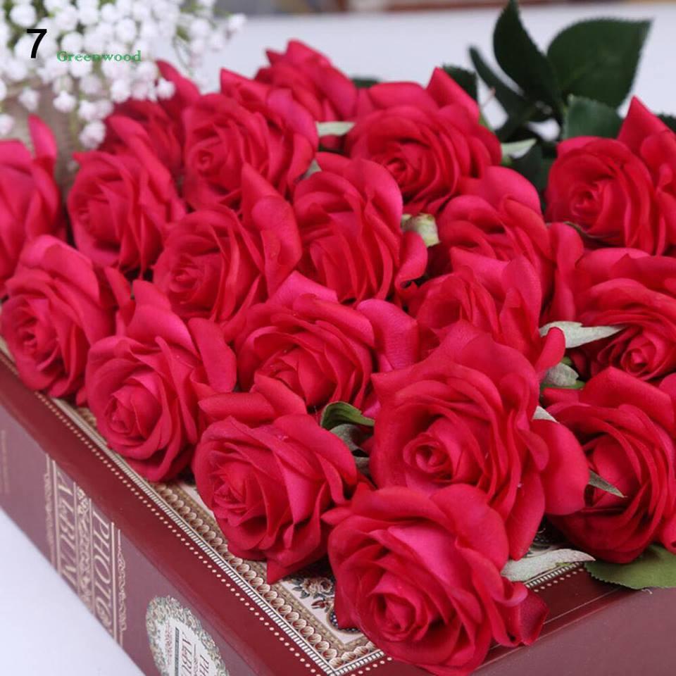 Combo 5 cành hoa hồng nhung lụa đẹp - hoa giả - hoa lụa cao cấp