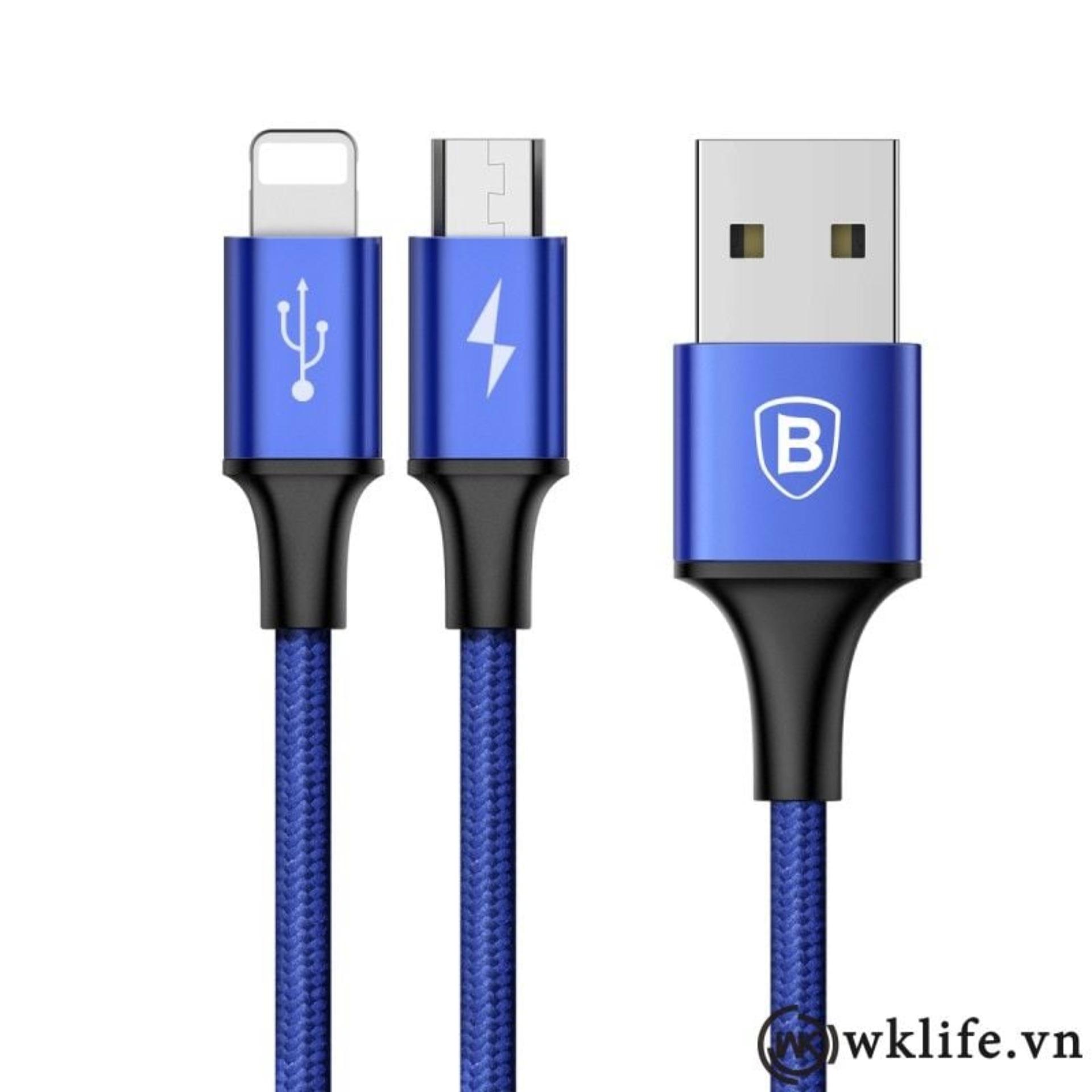 Cáp Sạc Nhanh 3.0A Baseus 2 In 1 Đầu Micro USB - Lightning , Bọc Dù Chống Đứt