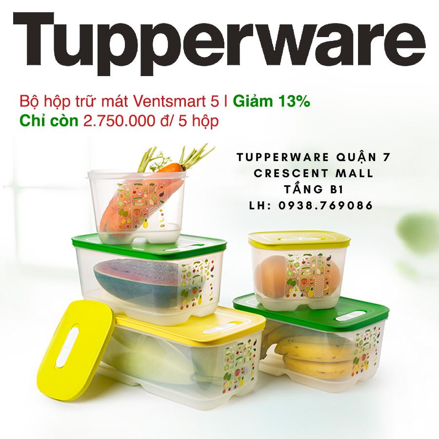 Bộ hộp Tupperware Trữ mát có nút hô hấp Ventsmart 5 + QUÀ TẶNG HẤP DẪN