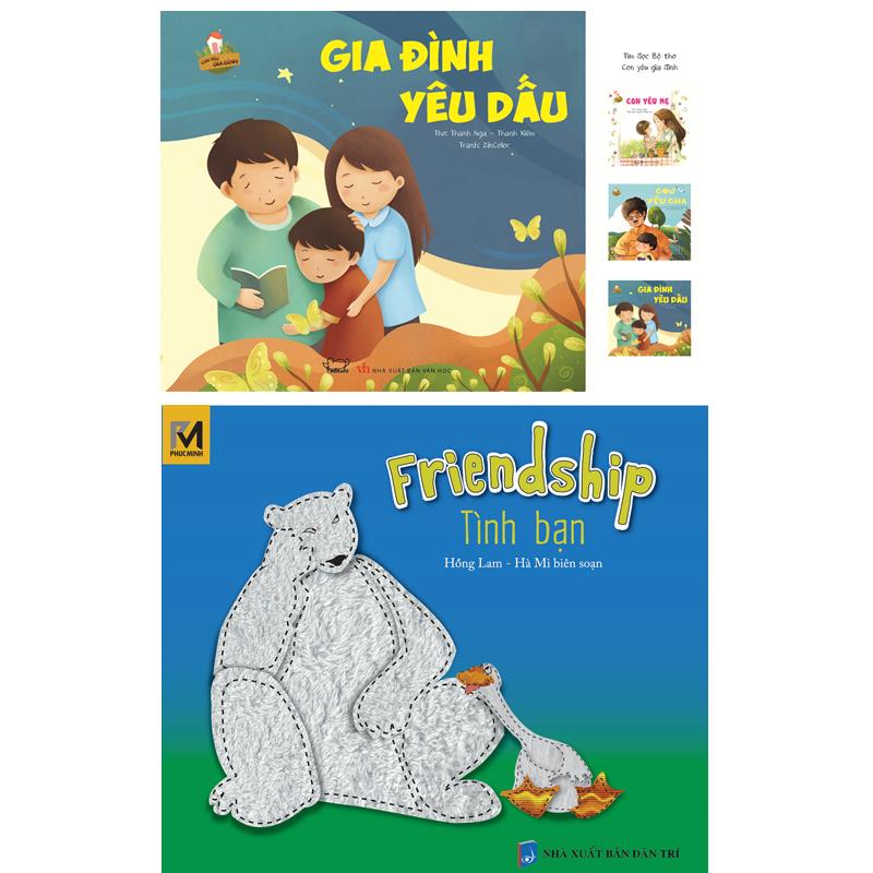Combo 2 sách tranh song ngữ Việt Anh trẻ em chủ để gia đinh và tình bạn