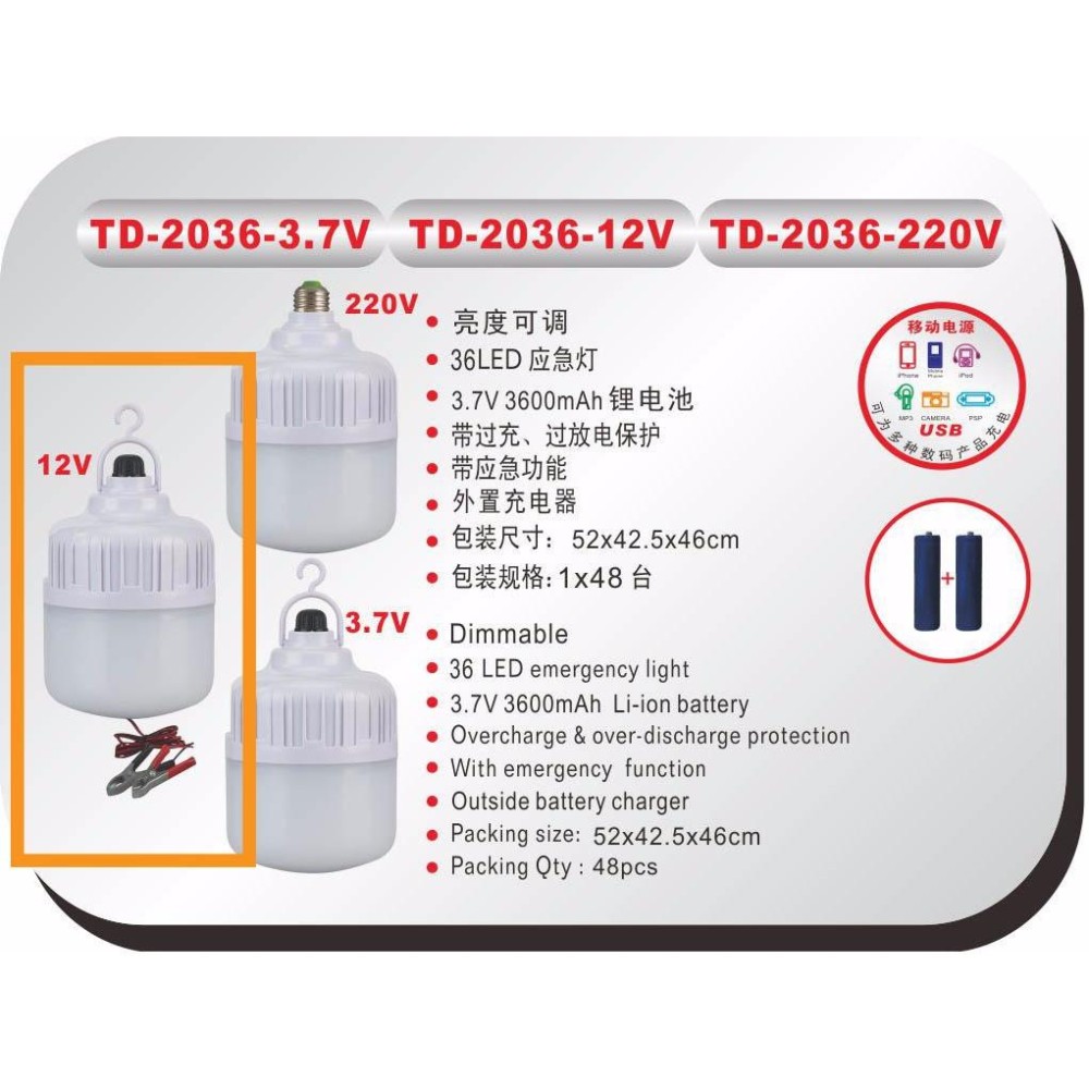 Đèn Led Trụ 50W kín nước kẹp bình ắc quy 12V