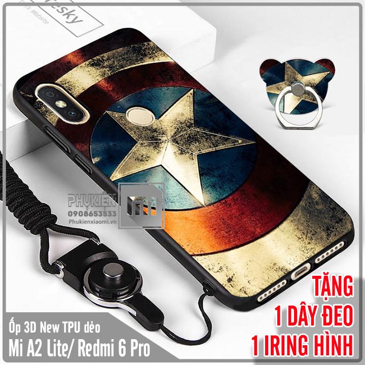 [9 mẫu] Ốp lưng cho Xiaomi Mi A2 Lite / Redmi 6 Pro Hình 3D NEW nhựa TPU dẻo - Kèm Dây + iRing