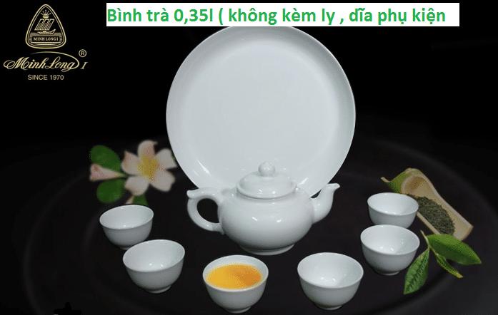 Bình trà Sứ Trắng Minh Long 0.35l Jasmine Trắng ( không kèm ly , dĩa , khay ) tặng kèm trà Linh Chi Thủy Mộc