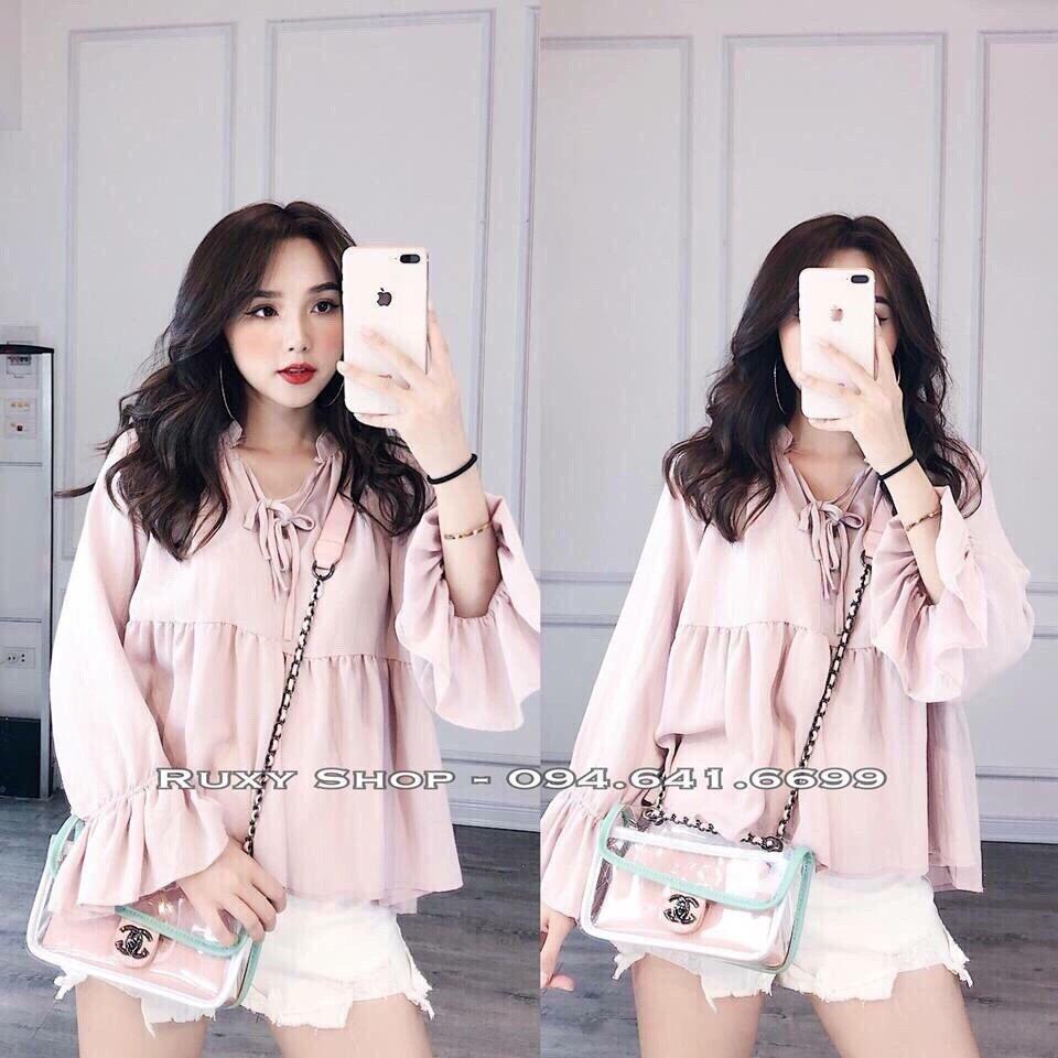Sơ mi von kiêu tiểu thư cổ tàu tay lửng bánh bèo TTS0041