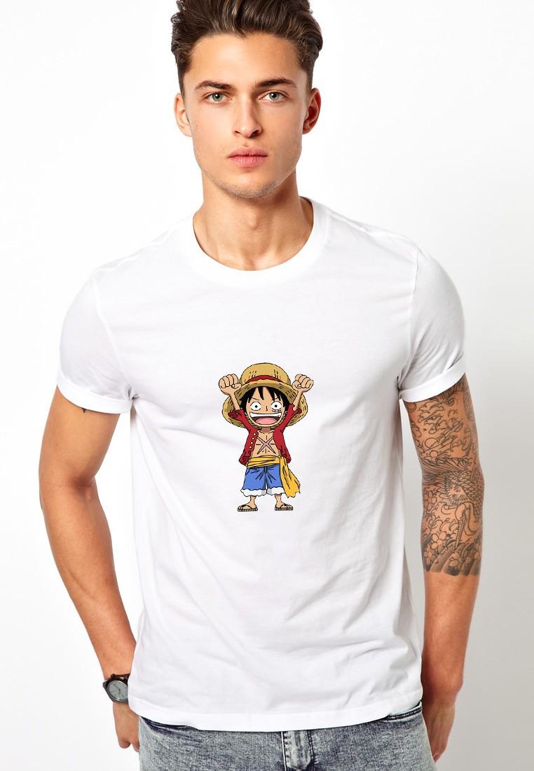 Áo thun nam cổ tròn in hình one piece Luffy