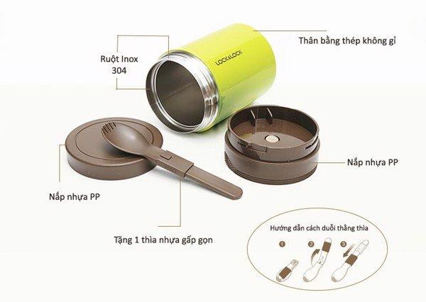 [HCM]bình ủ cháo và giữ nhiệt lock lock 500ml xanh lá