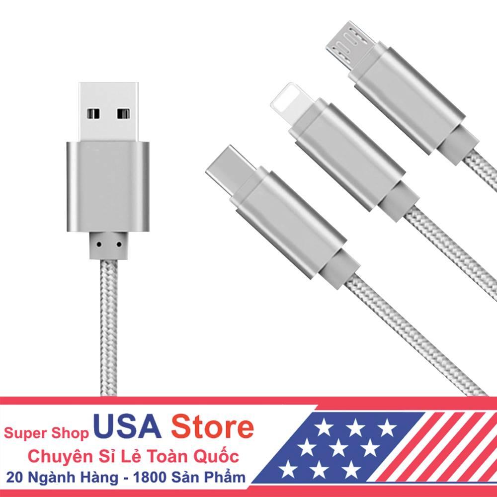 Cáp Sạc 3 Đầu T3 Dây Vải (Giao Màu Ngẫu Nhiên) GPKS1048