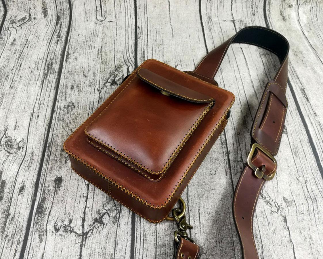 Túi đeo trước ngưc, túi đeo chéo da bò handmade