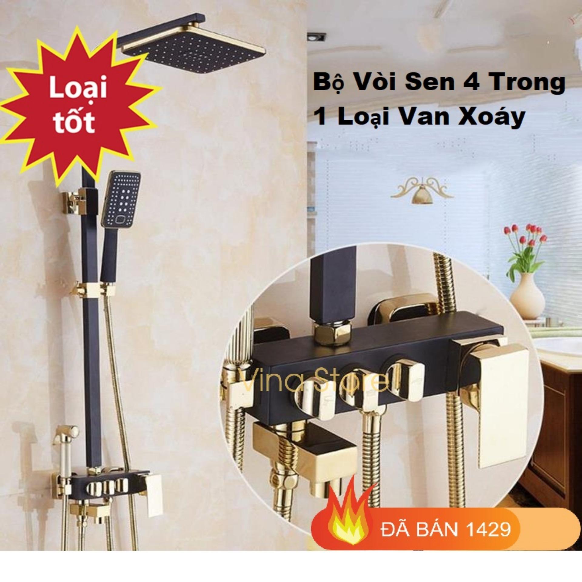 Vòi Sen Cây Nóng LạnhBộ Vòi Sen Đứng 4 Trong 1 Loại Van Xoáy, Chất Liệu Đồng Đúc Cao Cấp, Tia Nước Mạnh Với 4 Chế Độ Massage Cơ Thể