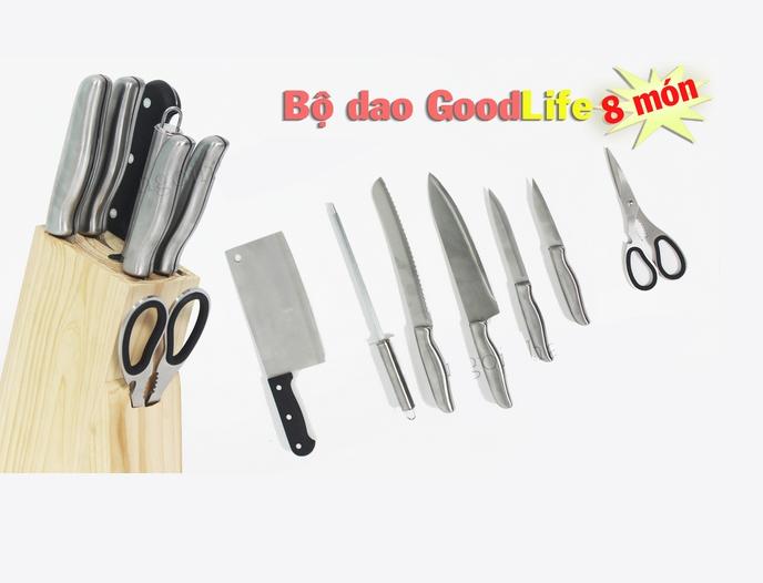 Bộ dao 8 món thép không gỉ đế gỗ Goodlife MK80