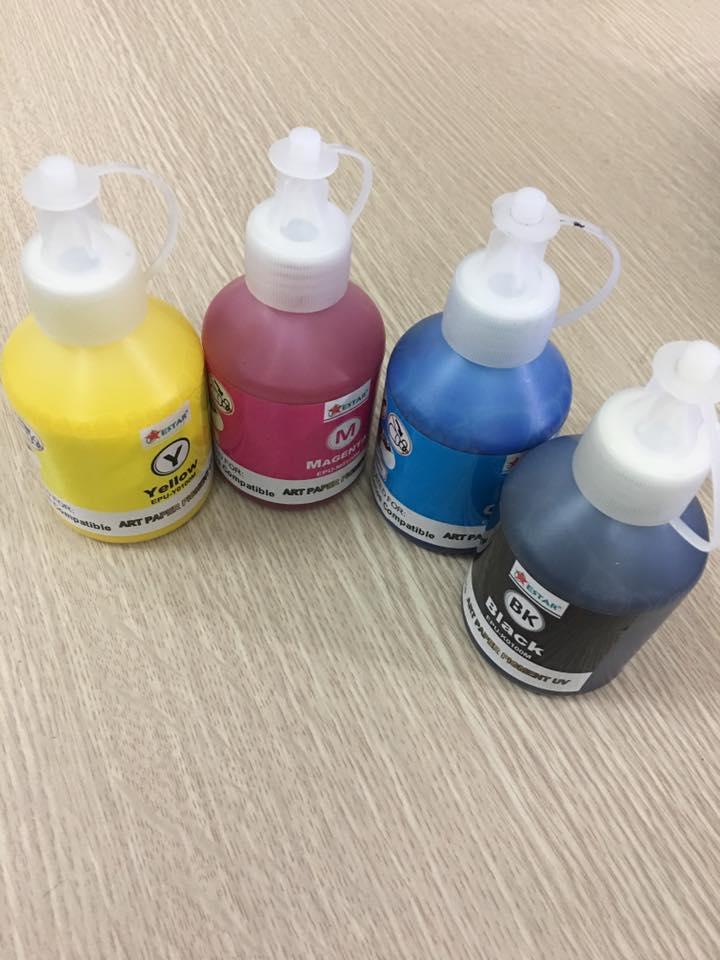 Bộ mực 4 mầu pigment uv epson t50-t60-r1390 -l800-l805 100ml không phai