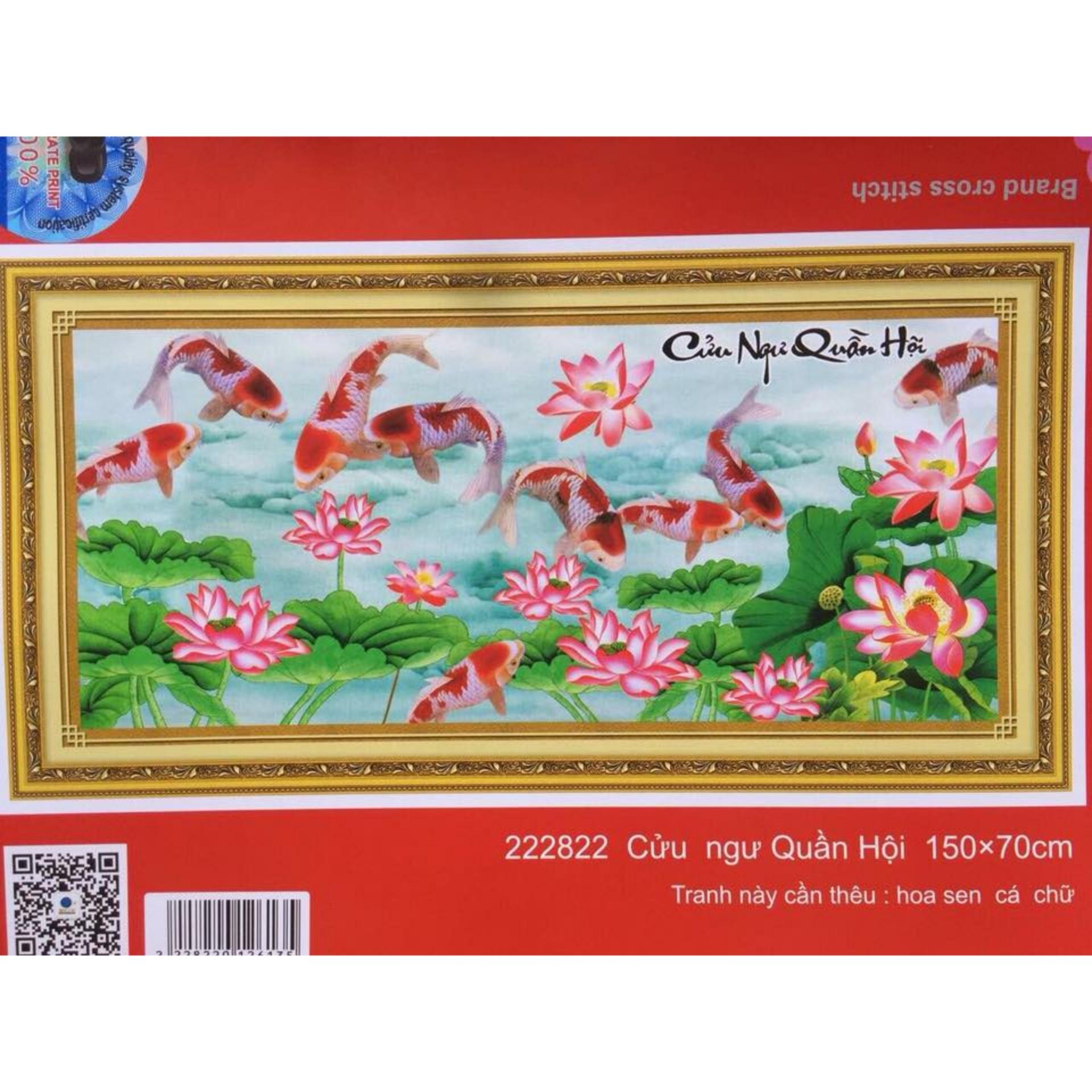 Tranh thêu chữ thập cửu ngư quần hội DLH-222822-Ngọc Thịnh