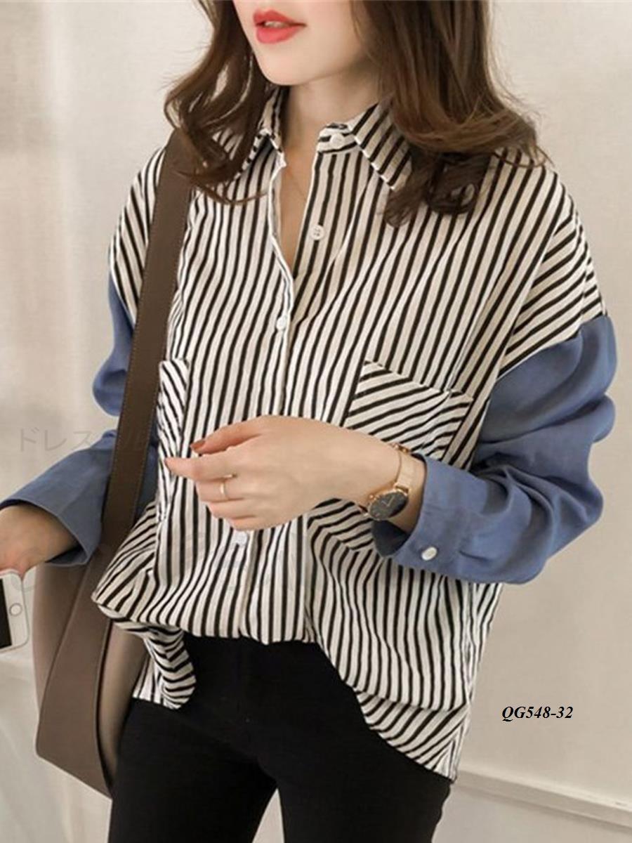 Áo sơ mi sọc phối tay màu - size s-6xl