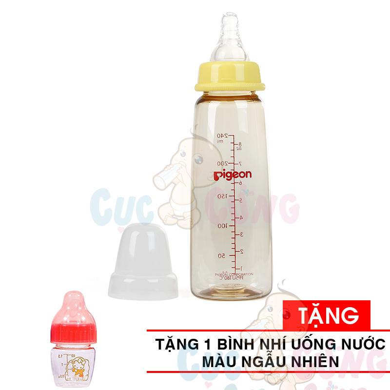 Bình sữa pigeon ppsu 240ml cổ nhỏ tặng 1 binh uong nuoc nhí màu ngẫu nhiên - binh sua co thuong