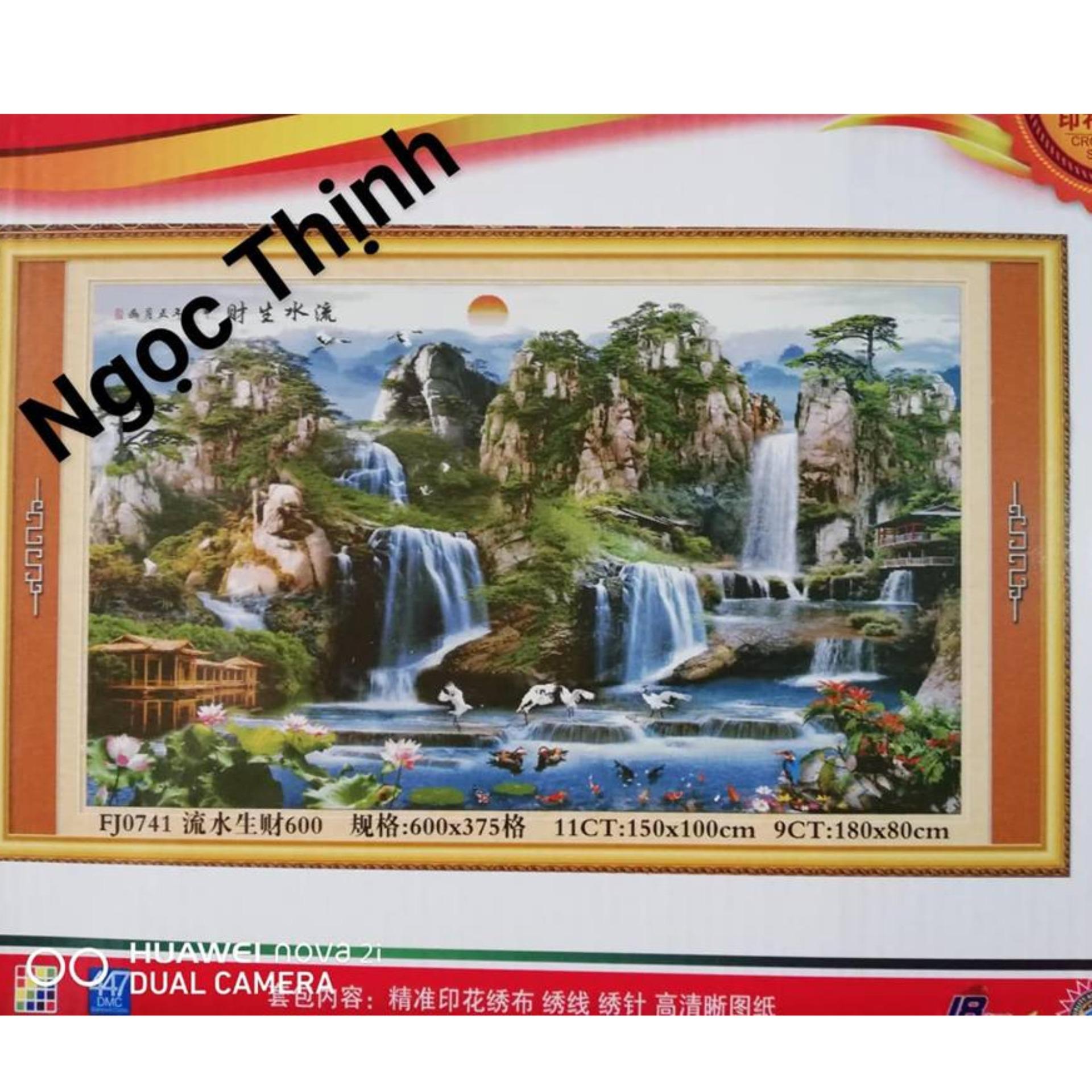 Tranh thêu phong cảnhnon nước hữu tình-kích thước 150*70cm