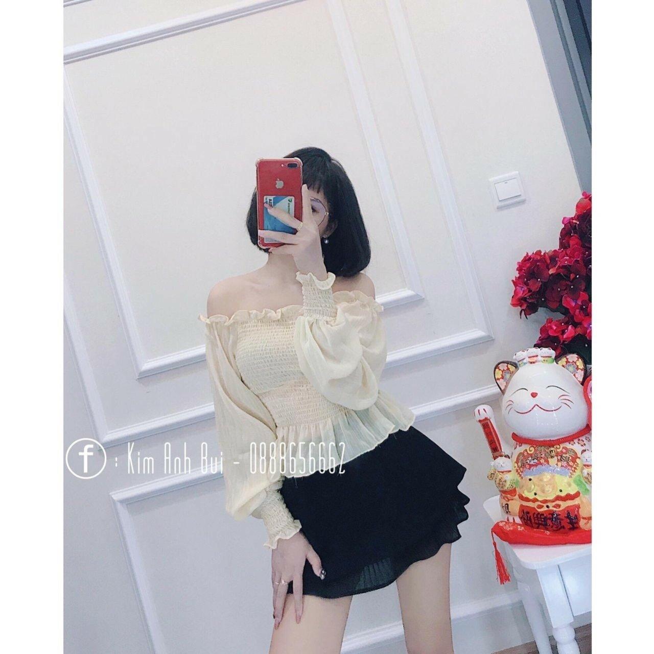 [HCM]Áo kiểu nữ nhún eo nhún ngực tay dài phồng thời trang xuân hè Av06