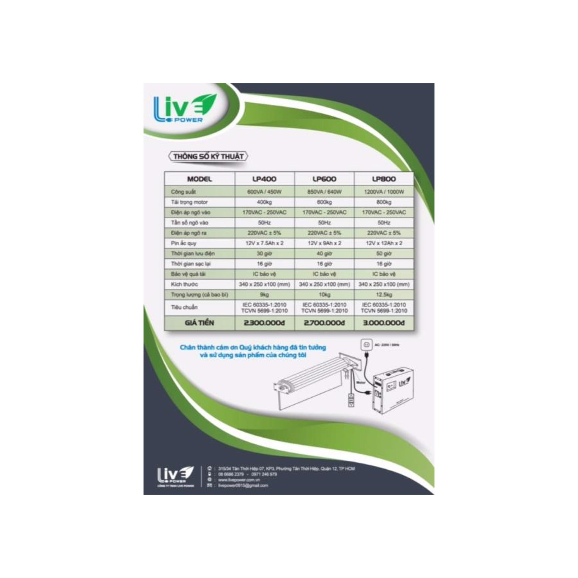 Bộ Lưu Điện cửa cuốn LIVE 400kg
