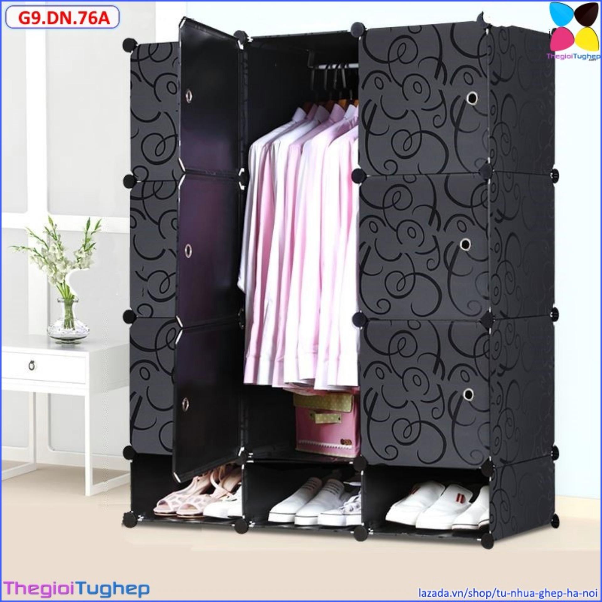 Tủ ghép đa năng 9 ô và 3 ô giầy (đen)-G9.DN.76A