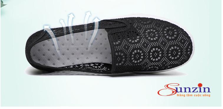 Giày lười nữ ren siêu thoáng chân (đen), size từ 35-40