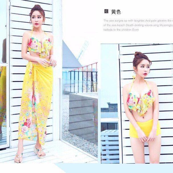 [HCM]SET BIKINI HOA NỮ TÍNH KÈM KHĂN BY4299A VÀNG