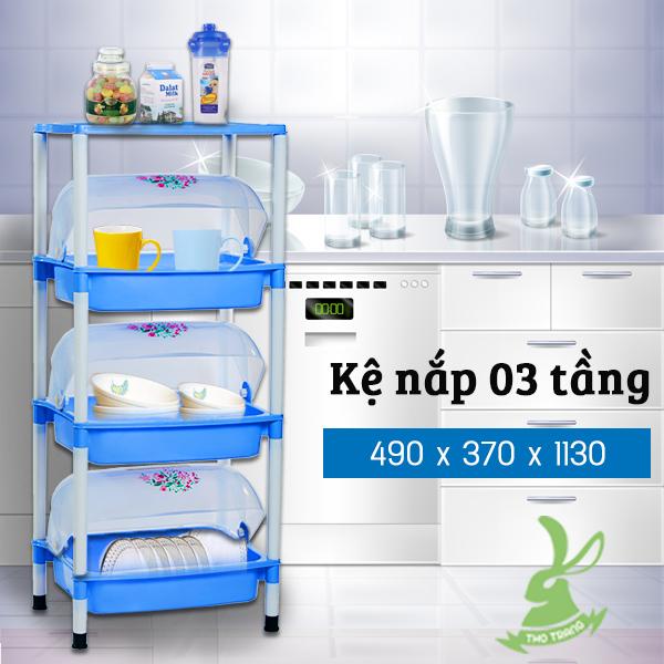 Kệ Úp Chén Dĩa Nhựa Có Nắp Đậy 3 Tầng Hiệp Thành Việt Nam