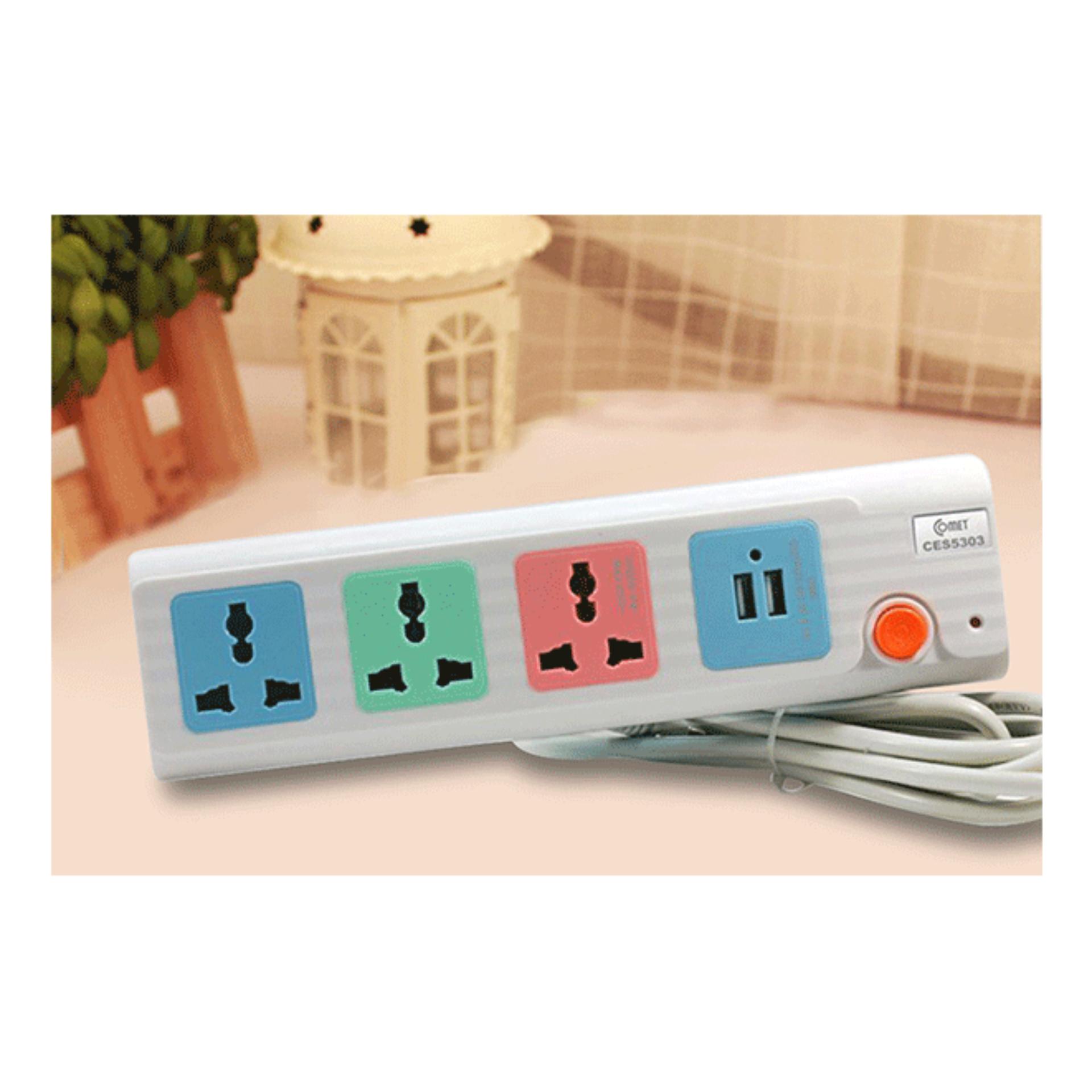 Ổ cắm Comet CES5303 (3 ổ đa năng, 2 ổ USB, dây 3m)
