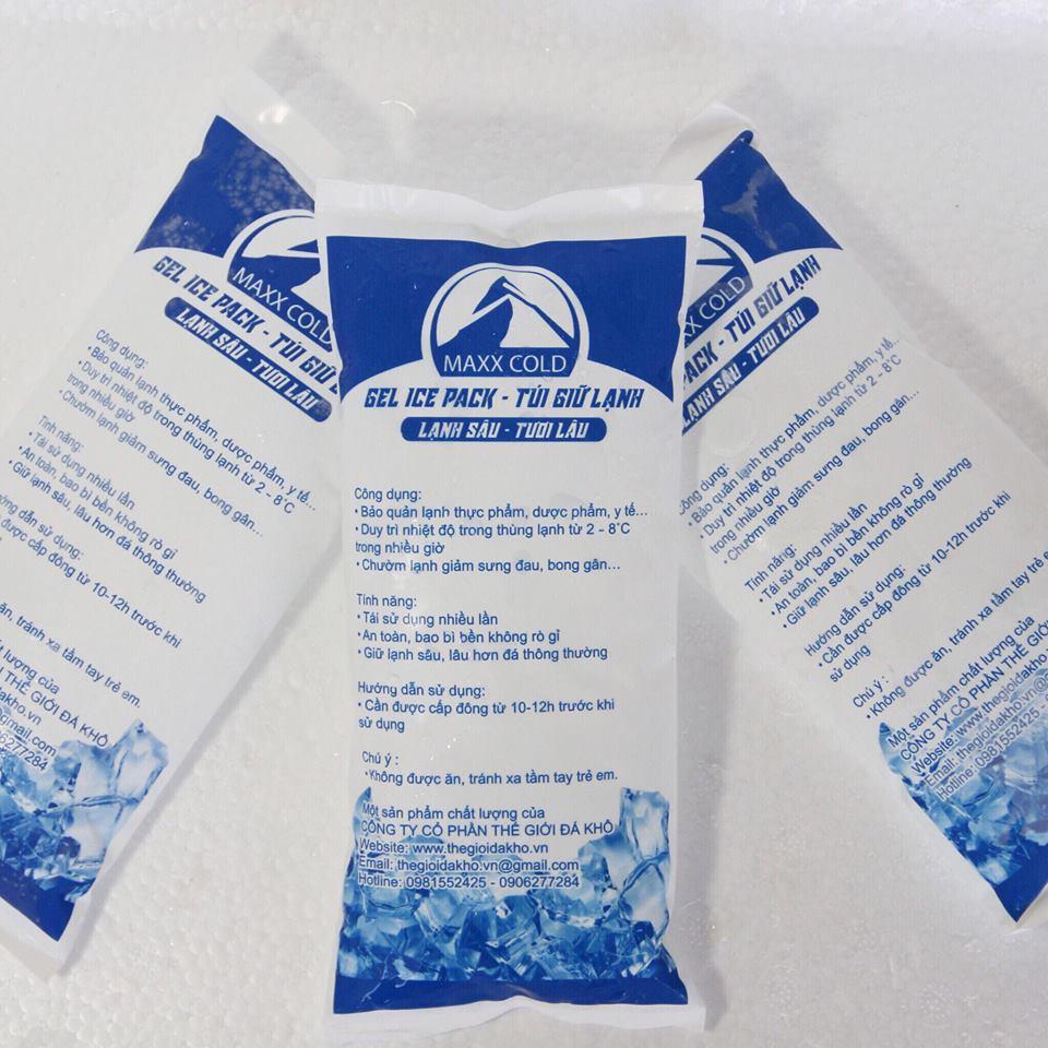 Đá khô túi giữ lạnh thực phẩm, sữa, bỏ quạt điều hòa MaxxCold 300g