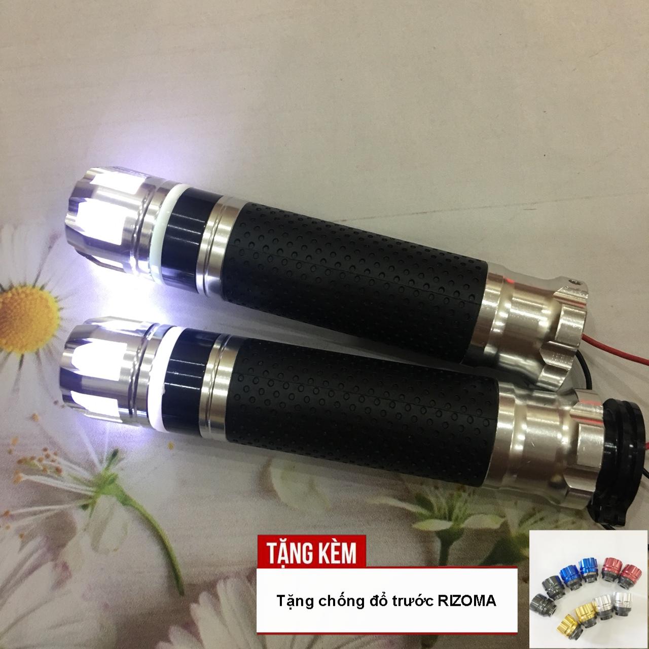 [Giá không thể tin nổi] Bộ Tay nắm Rizoma cao cấp có đèn LED độ xe máy ( 2 chiếc) A71-màu bạc-TẶNG NGAY BỘ CHỐNG ĐỔ TRƯỚC HÌNH RĂNG CƯA