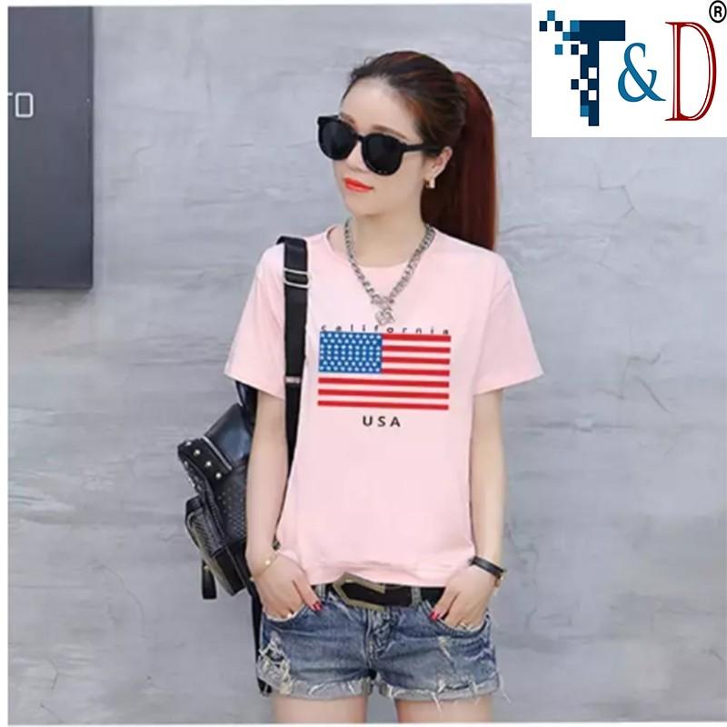 Áo thun nữ tay ngắn in hình lá cờ dễ thương