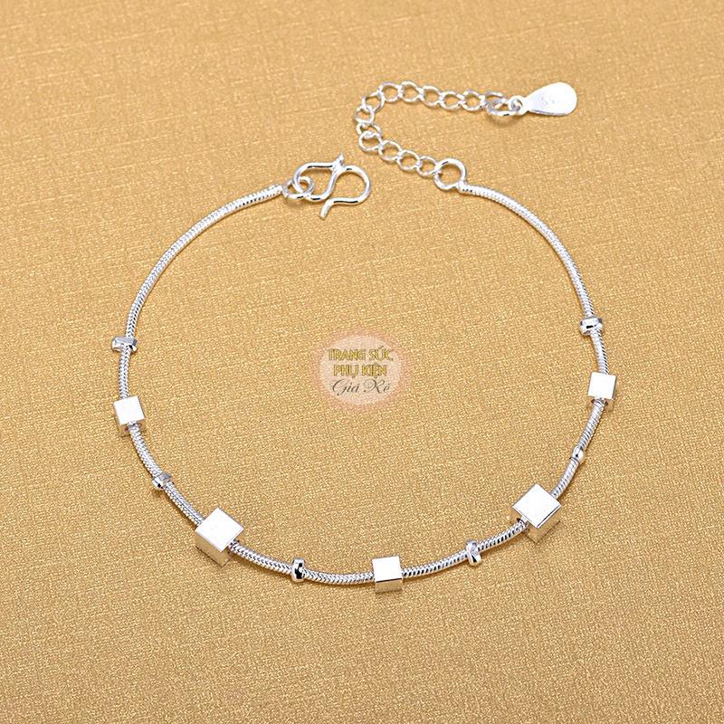 [HCM]Lắc chân thời trang mẫu mới hình khối vuông HK Bạc LC16
