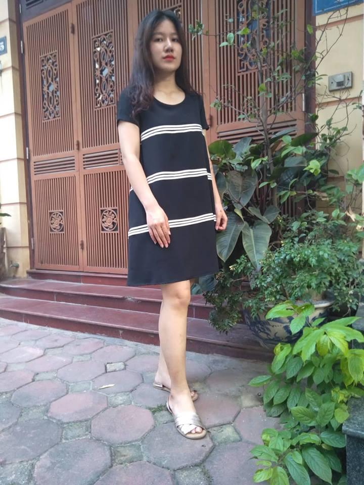 MM1165 Váy bầu đẹp dáng A đen viền ngang (Kèm ảnh thật)