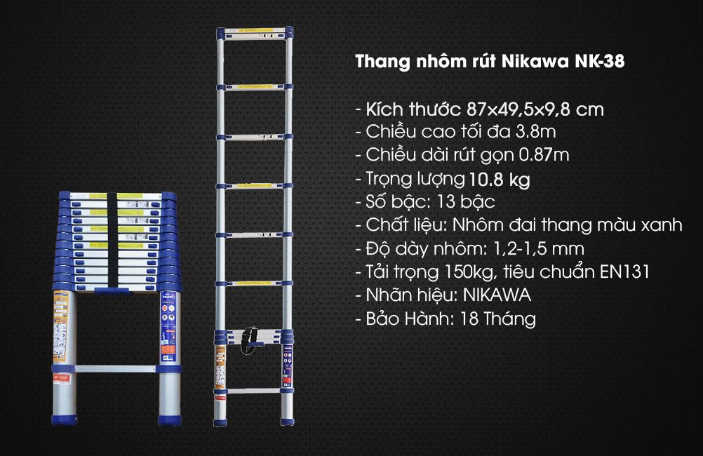 Thang nhôm rút đơn Nikawa Nhật Bản 3,8m trọng tải 150kg