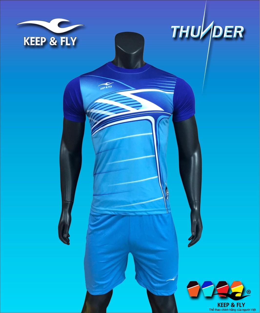 Bộ quần áo bóng đá cao cấp KEEP & FLY Thunder Xanh Ya