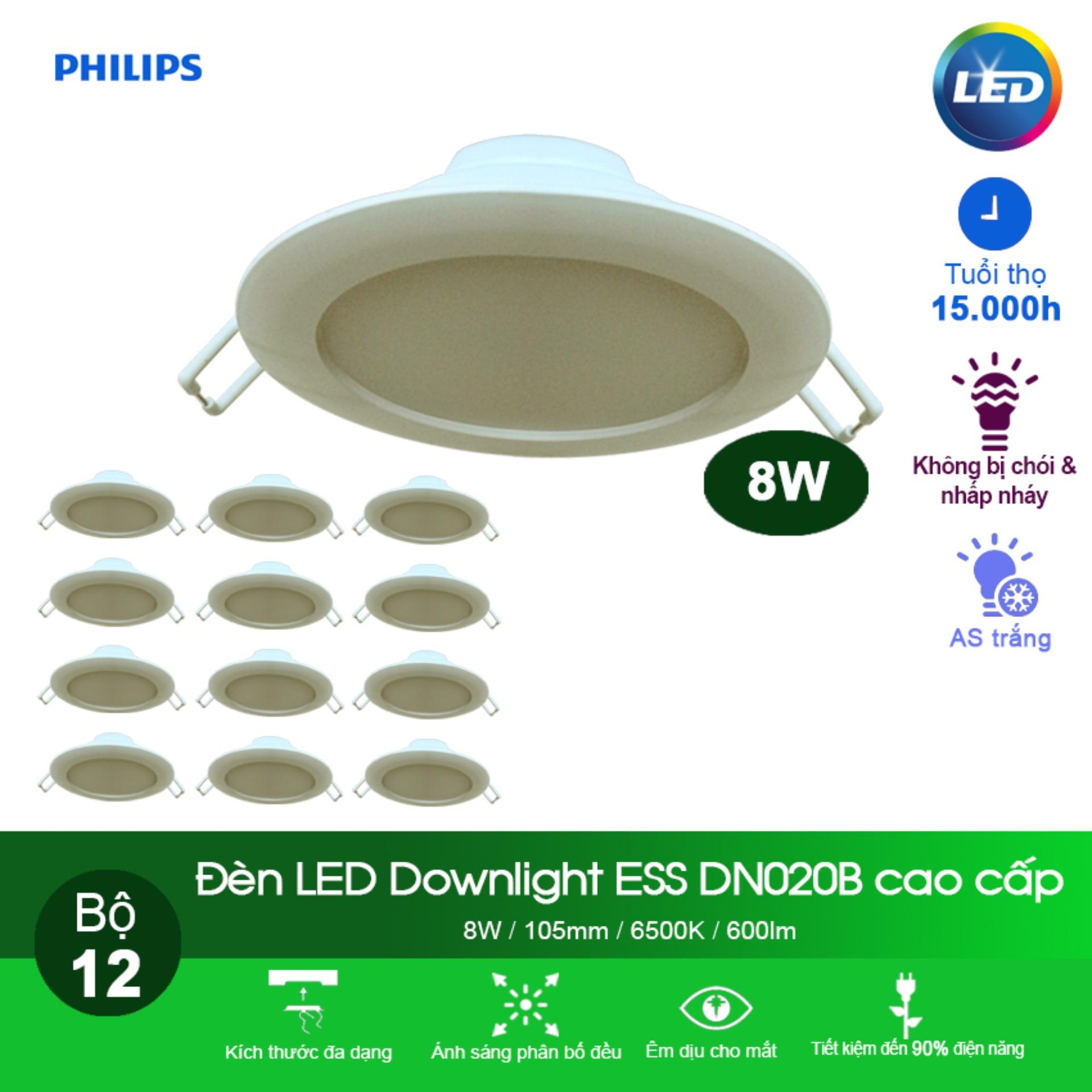 Bộ 12 Bóng đèn Philips LED Downlight âm trần DN020B 8W 6500K - Ánh sáng trắng