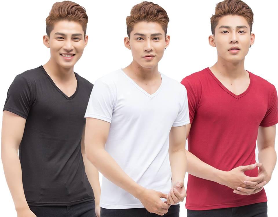Combo 3 áo thun nam body cổ tim vải dày mịn, thoáng mát