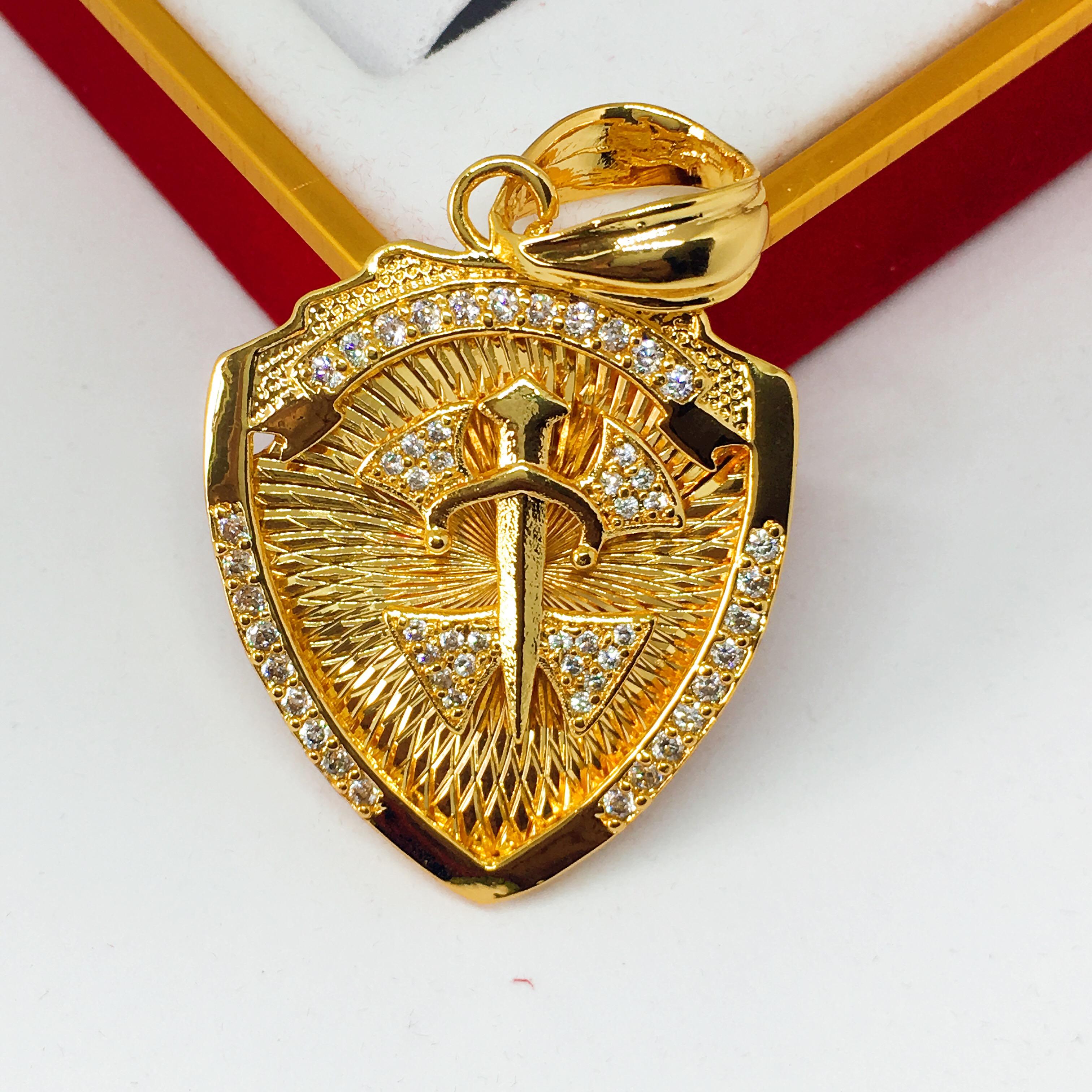 Mặt dây chuyền khiên đính đá thời trang trang sức phong thủy, may mắn, tài lộc, thời trang (vàng)