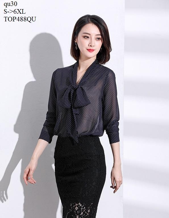 TOP488QU ÁO SƠ MI NỮ CHẤM BI