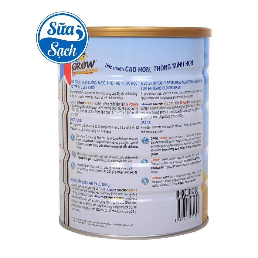 Sữa bột Abbott Grow Gold 3+/6+ hương vani 900gr