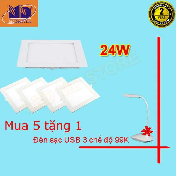 Bộ 05 đèn led âm trần siêu mỏng vuông ánh sáng trắng (24W-Φ270) - MD02