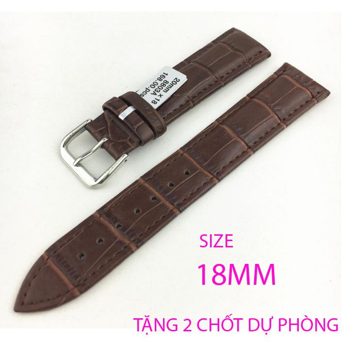 Dây da đồng hồ nam da bò thật dập vân cá sấu bền đẹp bản 18mm