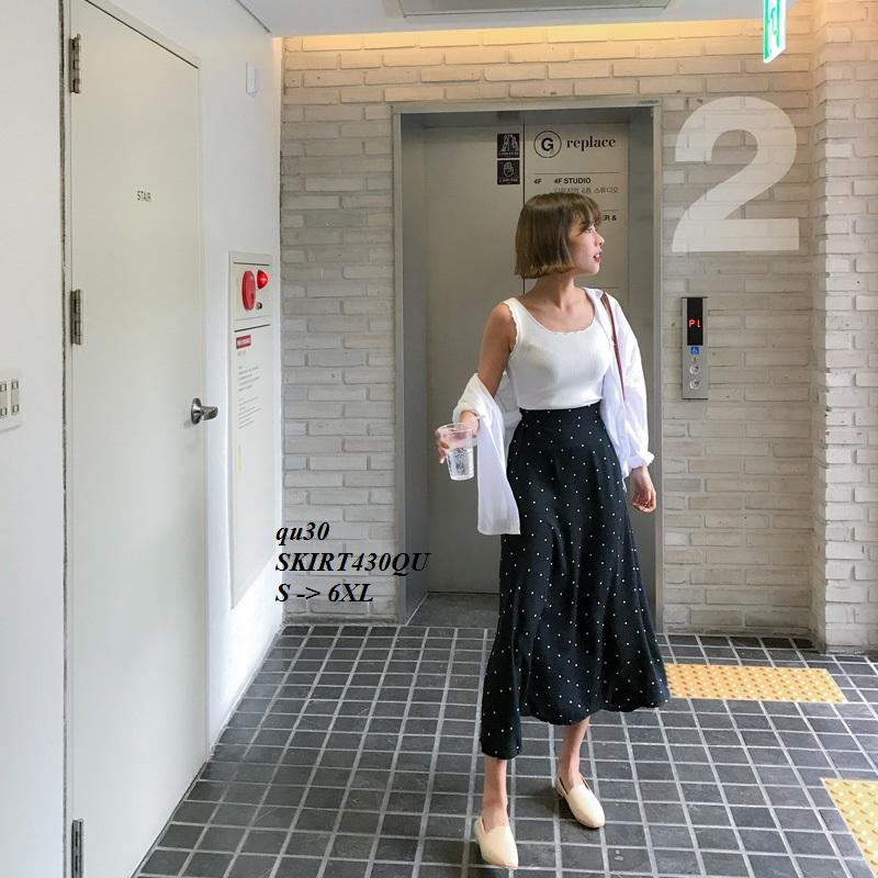 SKIRT430QU CHÂN VÁY MIDI CHẤM BI